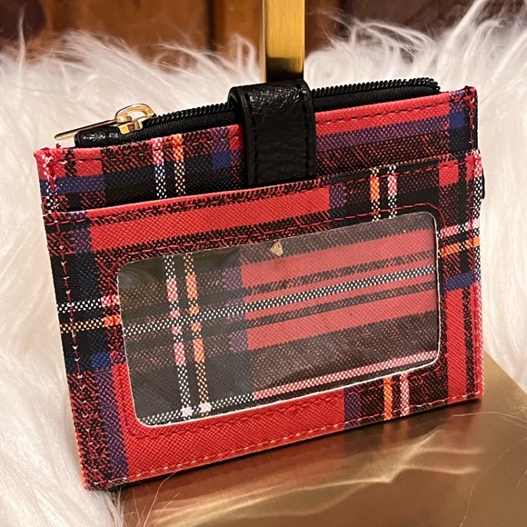 Plaid Red Card Holder Wallet with Snap Strap - Picture 6 of 6